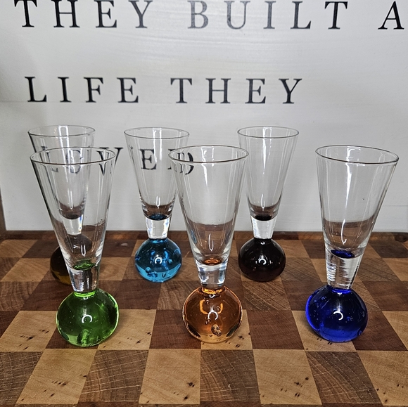Set of 6 Vintage Bubble Ball Base Bullicante Shot Cordial Glasses MCM Bar Cart - Picture 10 of 11
